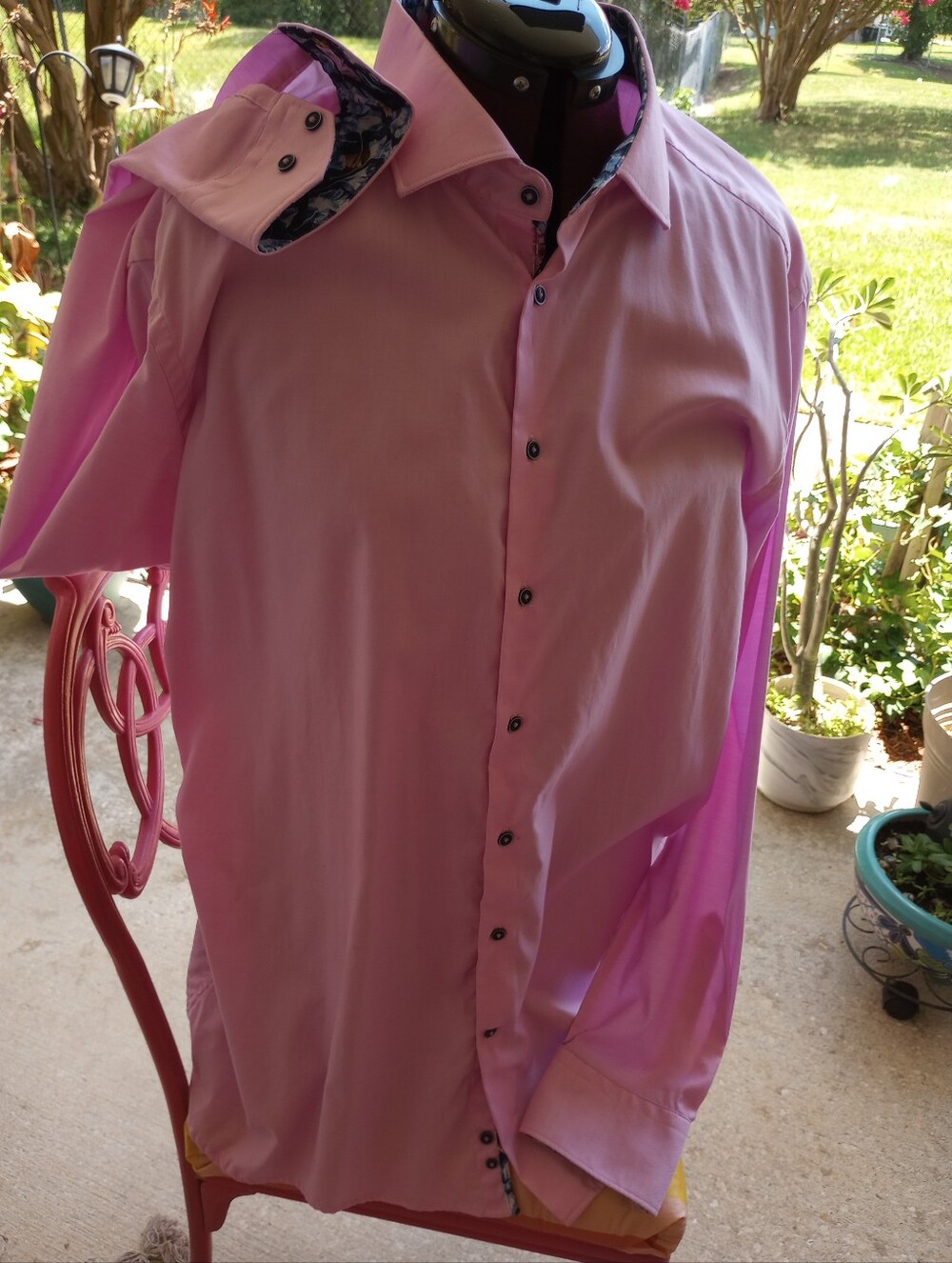 Men's Long-Sleeve Pink Dress Shirt with Contrast Trim